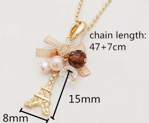women pendant necklace Eiffel tower plated crystal gold necklace